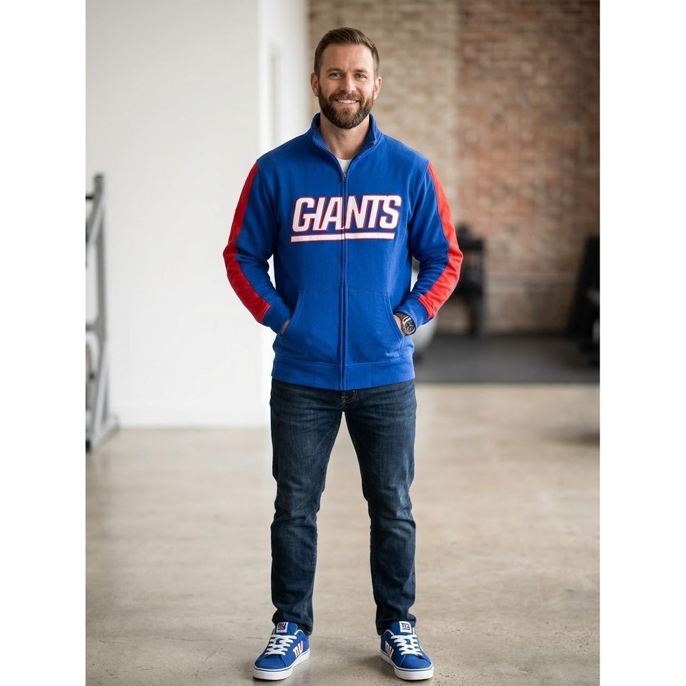 NFL Team Apparel New York Giants Full Zip Track Jacket Blue Red Mens Medium